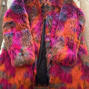 Celebrity Fashion Multi Colored Mink Faux Fur Coat
